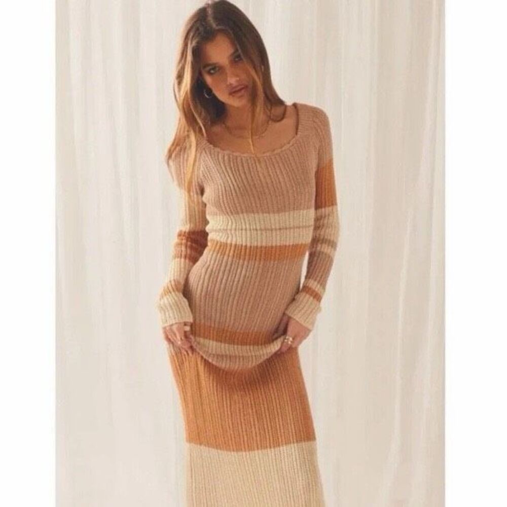 Peppermayo Scoop Neck Long Sleeve Crochet Maxi Dress Size XS/S